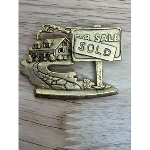 Vintage Goldtone Realtor Pin Signed by Creator Sold House For Sale Brooch 90's